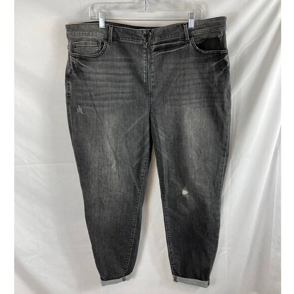 Forever 21 + Grey Distressed Zip Front Jeans size 20 - Picture 1 of 3